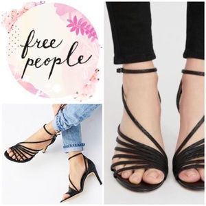 New  Free People Disco Fever black strappy leather